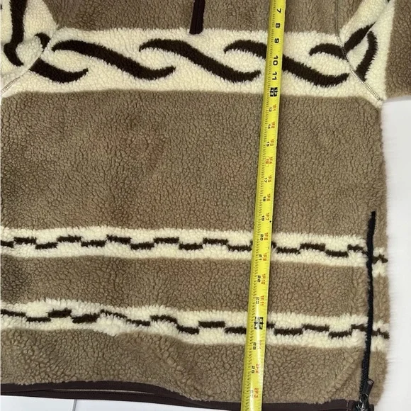Todd Snyder Beige and Brown 1/4 Zip Sherpa Fleece Long Sleeve Sweater Zip Up